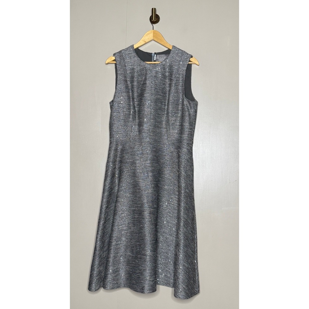 Silver Metallic Sparkle Fit & Flare Midi Dress Size 14 Cocktail Party Holiday - Picture 2 of 10